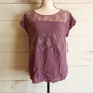NWT Mason Belle Lace Detail Short Sleeve Top